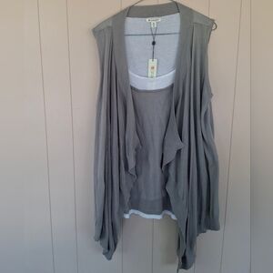 Spanner Grey Sleeveless Waterfall Vest With Attached Tank Top Size XL NWT